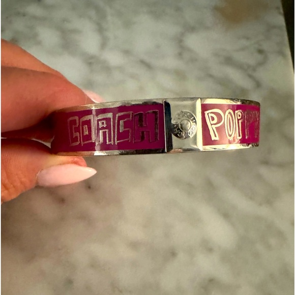 Coach Logo Magenta/Silver Enamel Poppy Bangle Bracelet - Picture 3 of 4